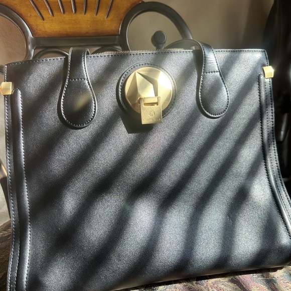 Celine Black Leather Handbag with Gold Accents